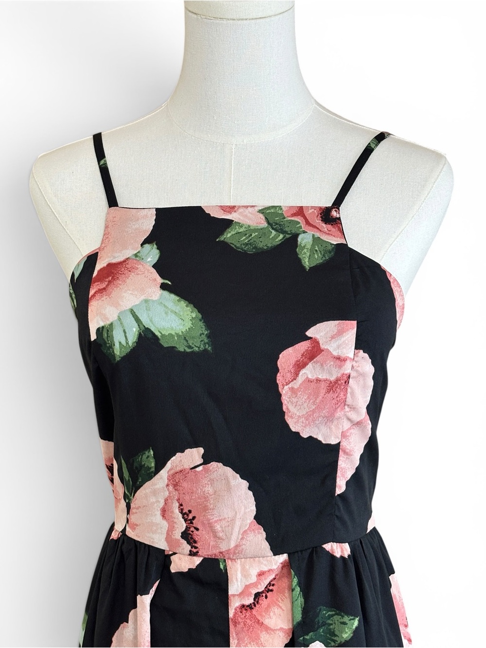 Band of Gypsies Floral Maxi Overlay Romper Women S Black Blush Smocked Boho - Picture 7 of 16